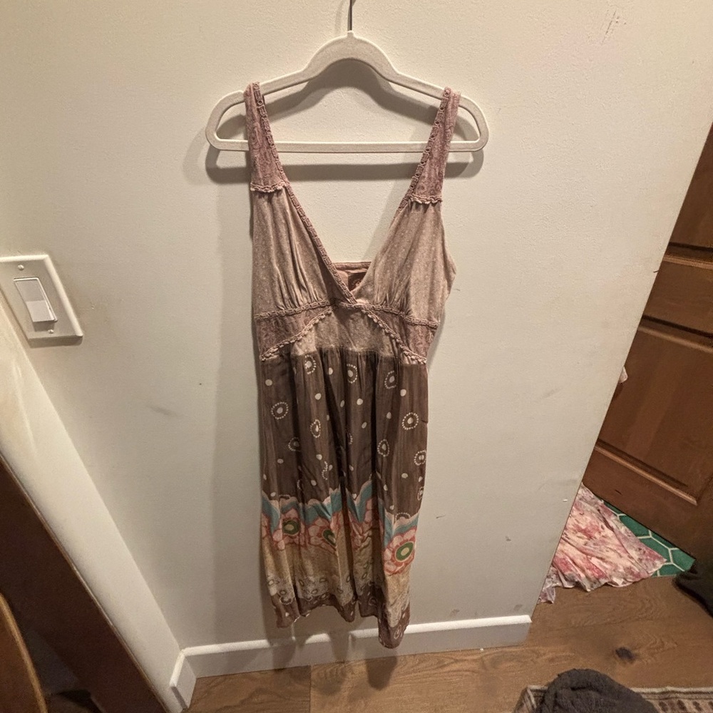 Brown and Tan Sleeveless Spaghetti Strap Sundress